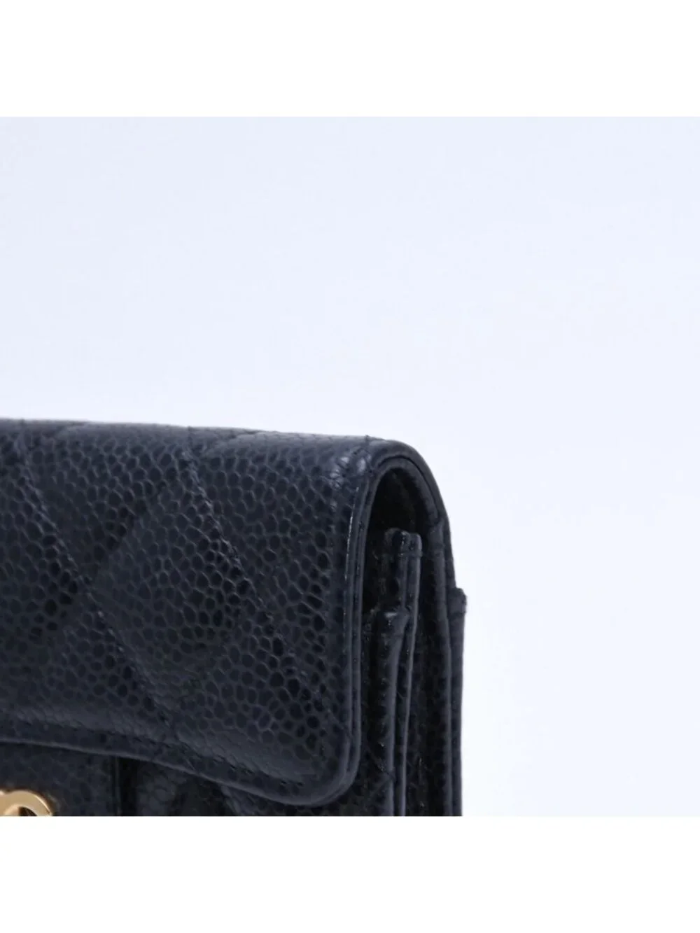 Chanel Quilted CC Logo Card Case Wallet Lambskin Black Gold